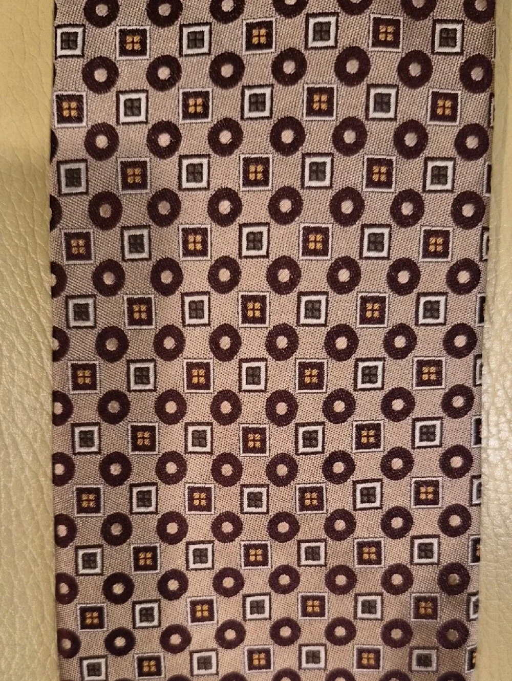 Ermenegildo Zegna Silk Brown and Cream Geometric Tie Made In Italy